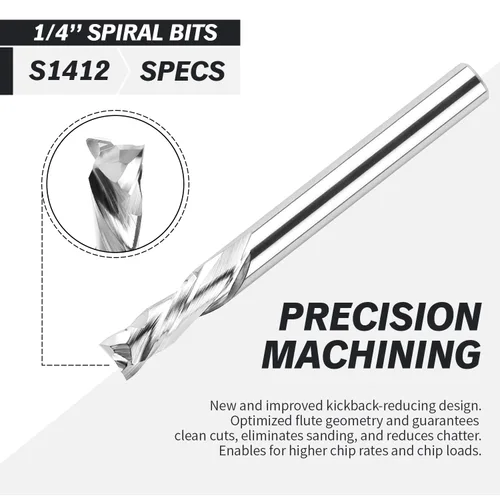 Miniatura 4 de Zahyox Broca de fresadora en espiral de vástago de 1/4 pulgadas, compresión arriba y abajo, carburo sólido, fresadora CNC recta para madera, 1/4