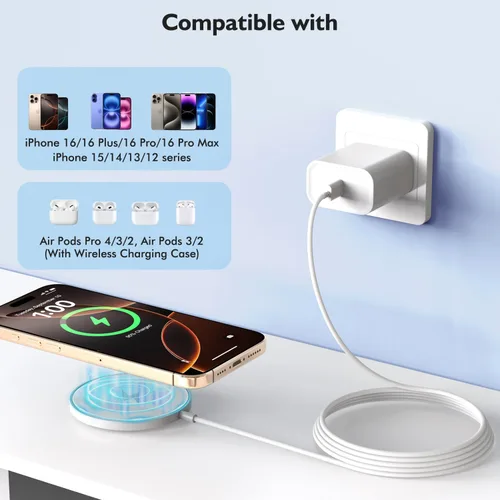 Miniatura 4 de Cargador magnético para iPhone 17 [certificado Apple MFi], almohadilla de carga inalámbrica USB C de 1.8 metros para iPhone 17 y bloque de carga