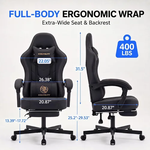 Miniatura 3 de Silla de escritorio para juegos para computadora, silla de oficina ergonómica de respaldo alto con reposapiés y soporte lumbar, sillas giratorias
