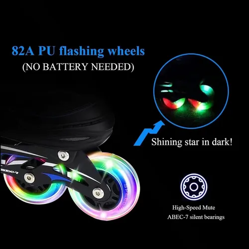 Miniatura 3 de Patines en línea ajustables de 4 tallas para niños, patines en línea para niños con rueda iluminada, patines en línea iluminados para exterior