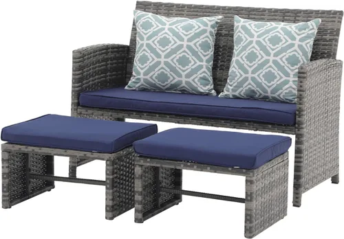 Miniatura 11 de OC Orange-Casual - Juego de muebles de patio, 3 piezas de sofá seccional de mimbre para exteriores con otomanos para el porche, ratán gris