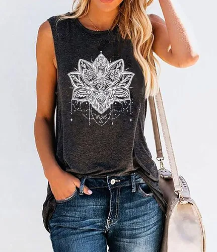 Miniatura 3 de BOMYTAO Camiseta sin mangas con diseño de mandala de loto para mujer, diseño de geometría sagrada, para meditación, regalo