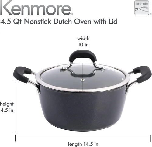 Miniatura 4 de Kenmore Arlington - Horno holandés de aluminio de 4,5 cuartos de galón con tapa y diamante negro