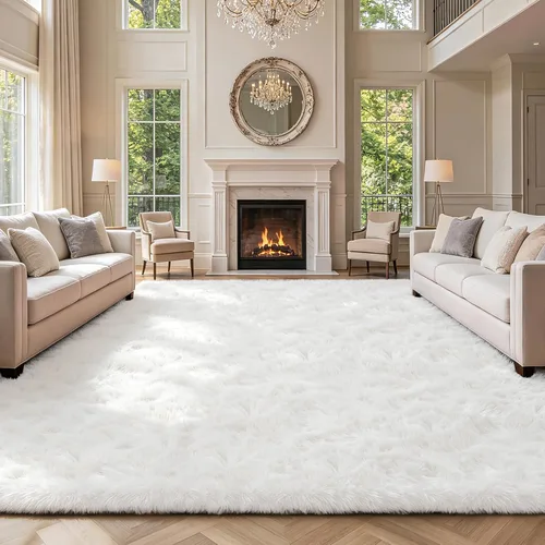 Miniatura 18 de Alfombra peluda para dormitorio, sala de estar, 2 x 6 pies, antideslizante, esponjosa, suave, alfombra lanuda beige y blanca para sala de estar