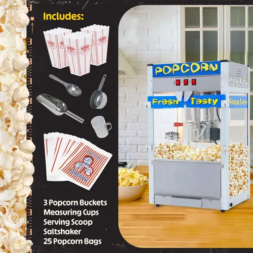 Miniatura 3 de Máquina de palomitas de maíz Pop Heaven - Caldero de acero inoxidable de 12 oz, bandeja de rechazo de granos, luz de calentamiento y accesorios