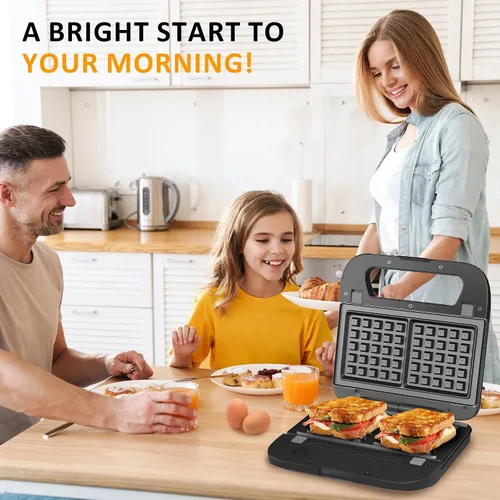 Miniatura 7 de Sunvivi Sandwich Maker Panini Press: waflera con placas extraíbles, prensa para sándwiches 3 en 1 con placas antiadherentes, luces indicadoras