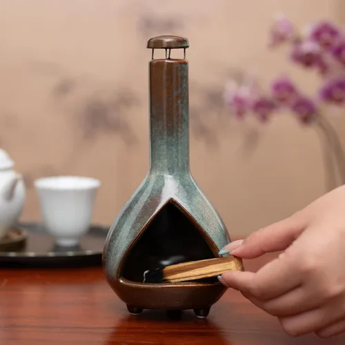 Miniatura 4 de MOUGIGI Soporte de cerámica prémium para palosanto y cuenco para difuminar, mini chiminea, quemador multiusos para palitos de salvia, conos