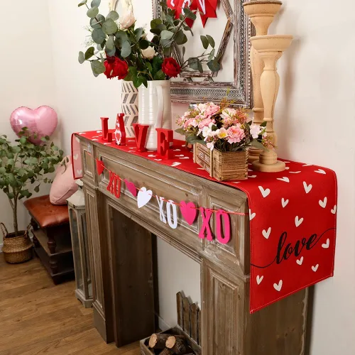 Miniatura 4 de ARKENY Camino de mesa para el día de San Valentín de 36 x 13 pulgadas, decoración de mesa roja con corazón de amor, arpillera para interiores