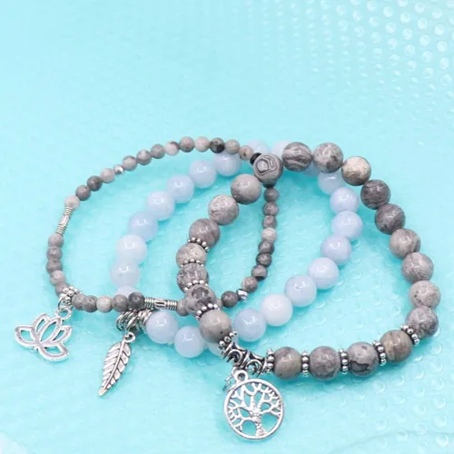 Miniatura 3 de UEUC - Pulseras Reiki, apilables, de piedras curativas, cristales, con dije del árbol de la vida, yoga y hoja de loto, contra la ansiedad