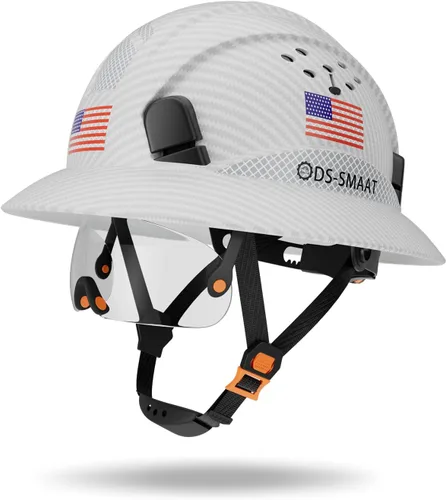 Miniatura 7 de Casco duro de ala completa con visera, casco de seguridad de suspensión de trinquete de 6 puntos, protección superior de impacto para la cabeza