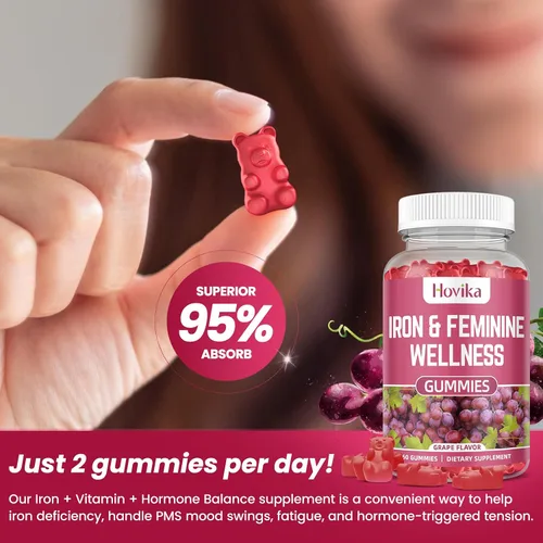 Miniatura 6 de Gomitas de equilibrio de hierro y hormonas para mujeres, suplemento de hierro de 40 mg de anemia con multivitamínico para mujeres, zinc, selenio