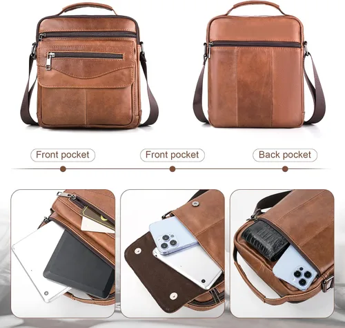 Miniatura 6 de COSCOOA Bolso de hombro para hombre, bolso de cuero para hombre, bolso cruzado para hombre, bolso de mensajero, bolso de viaje