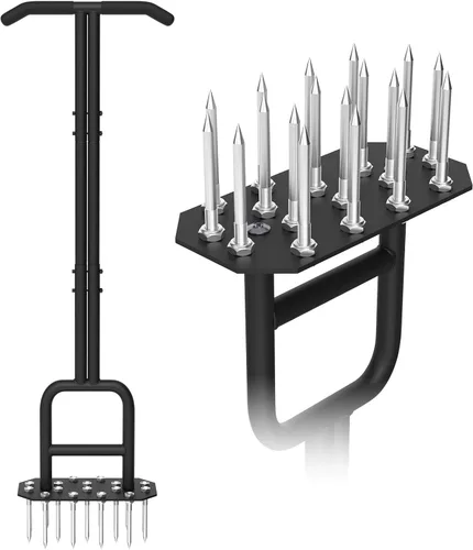 Herramienta de aireación de picos para aireador de césped, herramienta aireadora manual para césped con 18 picos de hierro, aireador de mano de 38.8