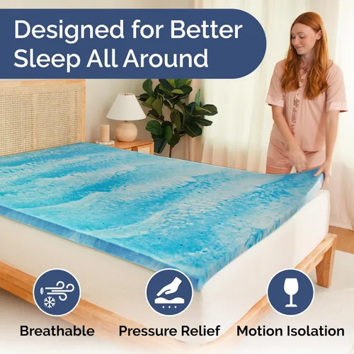 Miniatura 3 de Cubrecolchón de espuma viscoelástica de 3 pulgadas, con infusión de gel refrescante, almohadilla de colchón suave y ventilada para aliviar