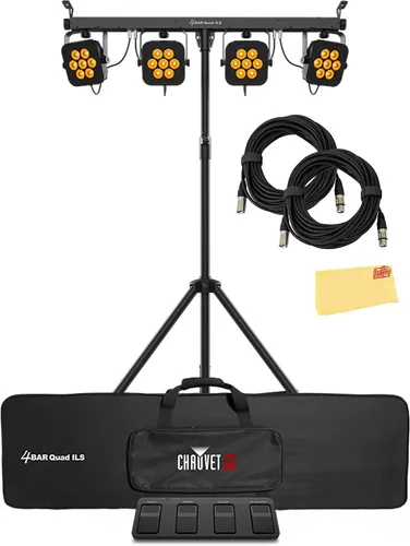 CHAUVET DJ Paquete 4BAR Quad ILS con 2 cables DMX y paño de pulido Austin Bazaar