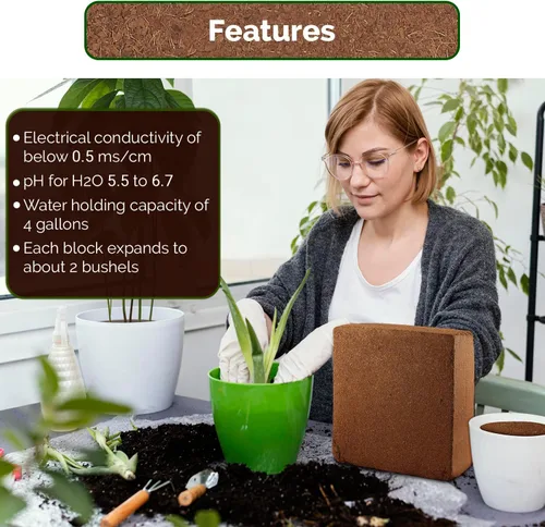 Miniatura 2 de UBICON Bloque de fibra de coco – Suelo de jardín orgánico para jardines e invernaderos de interior y exterior; cada bloque de 11 libras obtiene