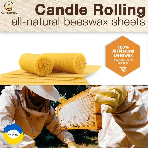 Miniatura 5 de Kit de fabricación de velas de cera de abejas para principiantes, con 7 hojas de cera de abeja y múltiples decoraciones para hacer velas