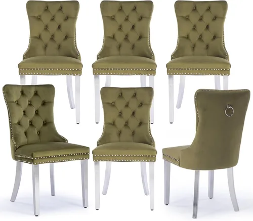 Miniatura 39 de Juego de 2 sillas de comedor tapizadas de terciopelo, sillas laterales de cocina de estilo moderno con ribete de cabeza de clavo y patas de madera