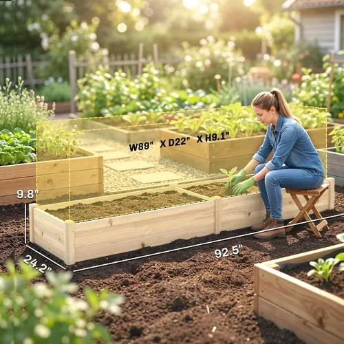 Miniatura 7 de Outsunny Kit de cama de jardín elevada de madera de 8 x 2 pies, maceta elevada para exteriores, parte inferior y forro autodrenante, patio