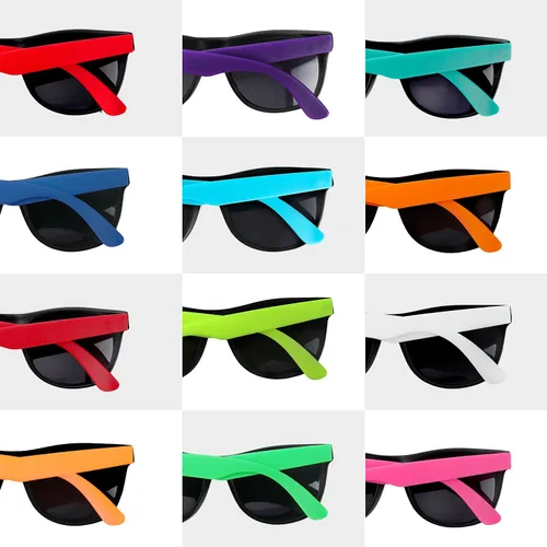 Miniatura 3 de Paquete de 48 lentes de sol de neón de 12 colores con lentes oscuros, estilo de los años 80 para recuerdos de fiesta, fiesta en la piscina a granel