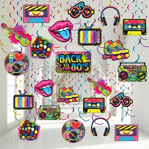 Containlol 53 piezas de decoraciones de fiesta de los años 80, estilo retro de los años 80, hip hop, decoración de techo para adultos de vuelta a