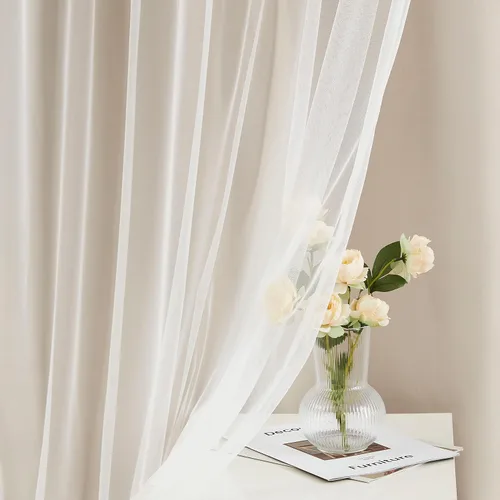 Miniatura 2 de Bujasso Cortinas 80% Opacas Beige con Superposición de Gasa Mezcla y Combinación Paneles de Ventana con Aislamiento Térmico de Doble Capa de 63