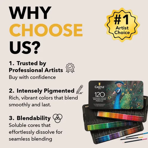 Miniatura 2 de Castle Art Supplies - Juego de lápices de acuarela 120 pigmentos vibrantes para mezclar, dibujar y pintar Para adultos y profesionales