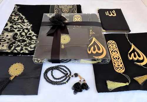 Miniatura 5 de SAIKA Alfombra de oración musulmana, juego de regalo 7 en uno, tapete de oración, libro de sura, tasbeeh, bufanda, estuche de sura, marcador