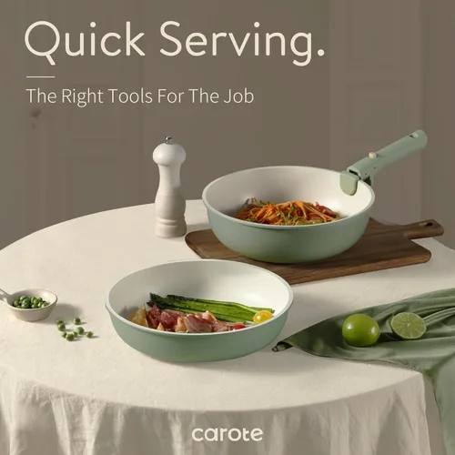 Miniatura 9 de CAROTE Juego de ollas y sartenes, juego de utensilios de cocina antiadherentes, mango desmontable, 19 piezas de utensilios de cocina de inducción