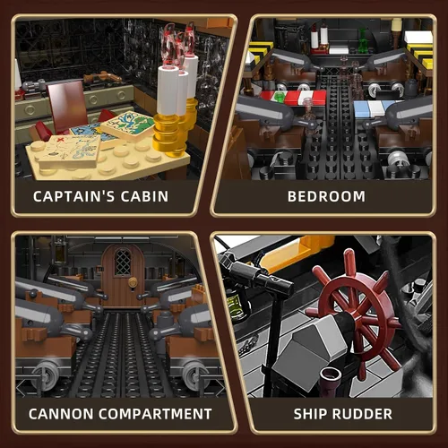Miniatura 4 de Mould King MOC 13186 - Bloques de construcción modelo de barco pirata, juego de construcción de modelo de velero perla negra para construir, kit