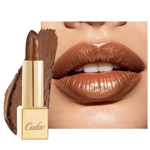 Miniatura 34 de Oulac Lápiz labial rojo, regalos de Navidad para mujeres, fórmula hidratante ligera con brillo 3D metálico, color de labios de alto impacto, Bomba