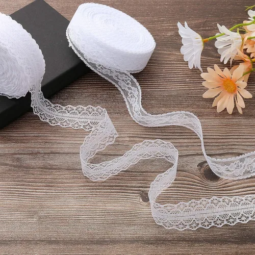 Miniatura 3 de Cinta de encaje blanco de 54.6 yardas, rollos de encaje de ganchillo vintage con borde festoneado para coser bricolaje, manualidades, cinta de boda