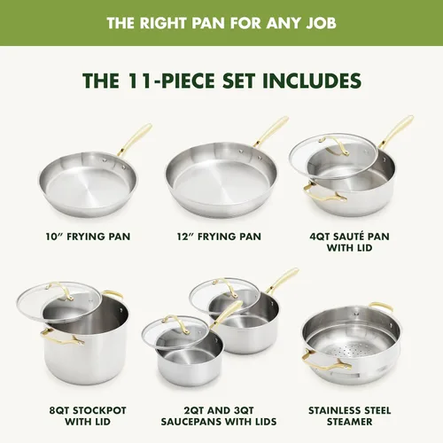 Miniatura 4 de GreenPan Juego de utensilios de cocina de acero inoxidable, 11 piezas, utensilios de cocina de inducción, aptos para lavavajillas, aptos para horno