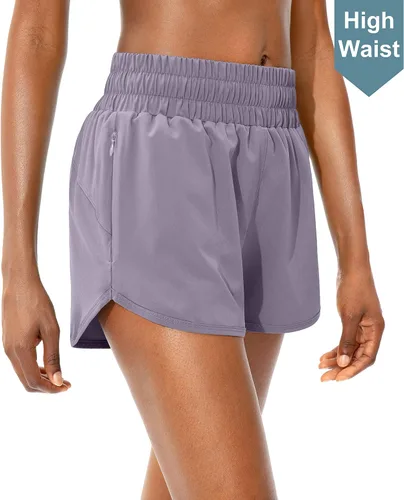 Miniatura 3 de SANTINY - Pantalones cortos de correr para mujer con bolsillos con cremallera, cintura alta, pantalones cortos de entrenamiento atlético para mujer
