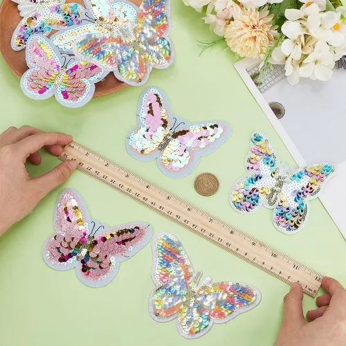 Miniatura 3 de FINGERINSPIRE 8 parches de bordado de mariposa de lentejuelas, 4 estilos, parches de apliques de mariposa para planchar o coser, parches de tela