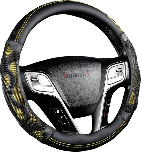 Miniatura 7 de Iwantit Fundas para volante de automóvil con panal de silicona 3D para hombres, diseño antideslizante y tela transpirable, ajuste universal de 14.5