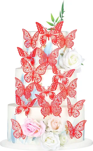 Miniatura 10 de Gyufise Paquete de 36 adornos de mariposa 3D con láser negro para cupcakes, decoración hueca para cumpleaños, boda, fiesta de hadas, calcomanías