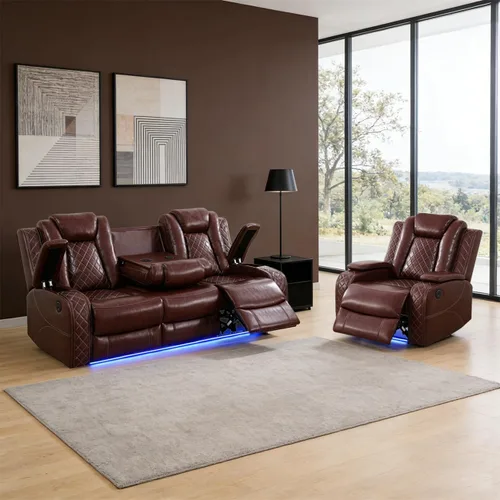 Miniatura 31 de Sofá reclinable individual eléctrico para muebles de sala de estar, silla reclinable de cuero con luces LED, puertos USB, almacenamiento oculto