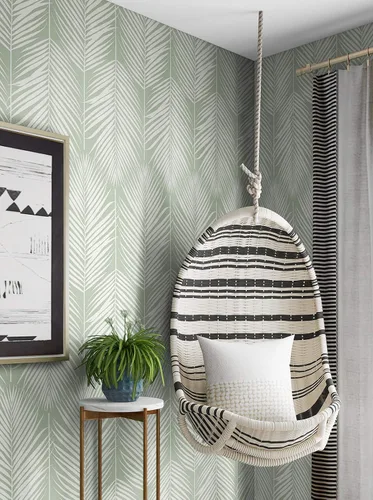 Miniatura 5 de NextWall Palm Silhouette Coastal Papel Tapiz Despegar y Pegar (Verde Pastel)