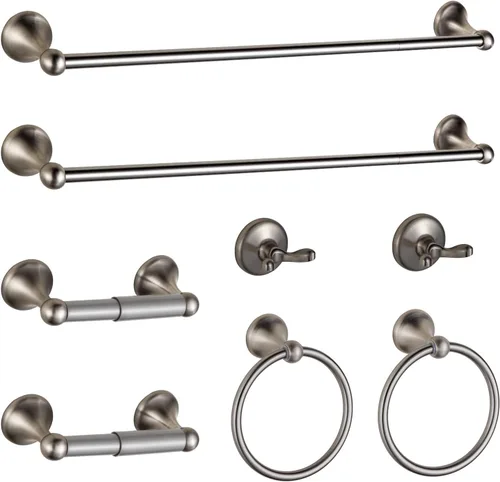 BGL Juego de Herrajes de Baño de Níquel Cepillado Ajustables Expandibles Barras para Toallas de Baño Juego de Accesorios de Baño Toalleros 8 Piezas