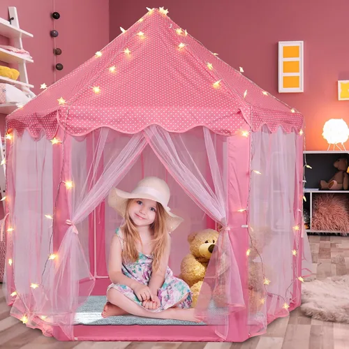 Tienda de campaña de princesa con luces LED de estrellas, tienda de campaña para niñas, casa de juegos grande para niñas, regalos de juguete para