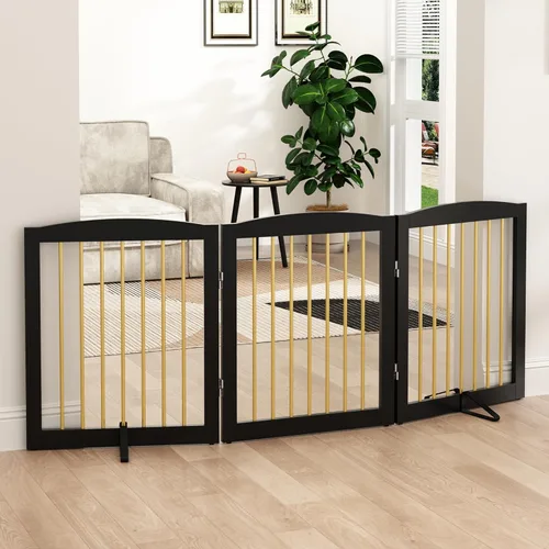 Miniatura 19 de PUPETPO Puerta independiente para mascotas para perros, puerta plegable de madera para perros para casa, puerta interior para perros para puertas