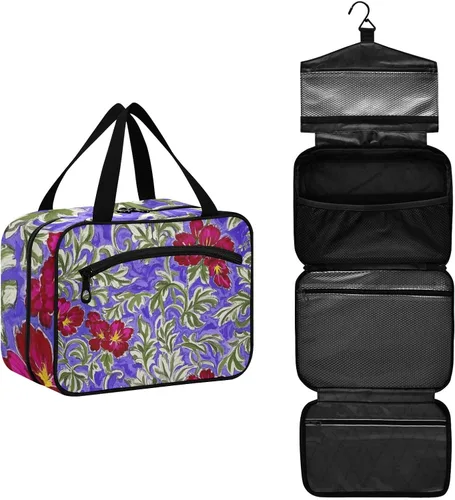 Miniatura 2 de Trendy Vintage Flower Purple Red hanging travel toiletry bag hanging with hook, designer cute bags for men for men toilet bolso viajero para mujer L