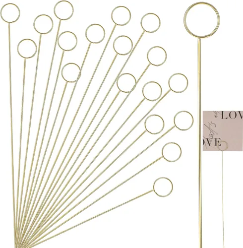 Mabor 20 portatarjetas de metal con diseño floral, clips para números de mesa, soporte para tarjetas de metal dorado, para arreglos florales, bodas,