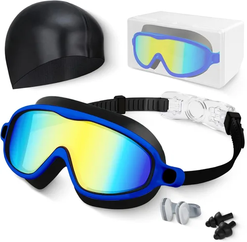 Miniatura 10 de Gafas de natación para niños, antivaho, protección UV y amplia vista & gorro de natación para niños de 3 a 15 años, niños y niñas, bebés