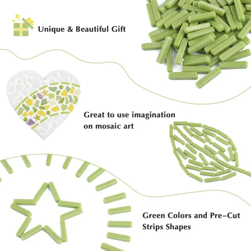 Miniatura 8 de Youway Style Azulejos de mosaico verde para manualidades a granel,Tiras de 5.29 oz Formas Piezas de vidrio de mosaico,Kit de artesanía de jardín
