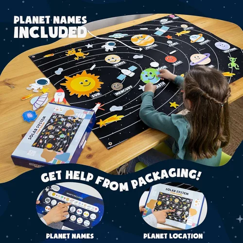 Miniatura 4 de BONNYCO Sistema Solar para Niños Juguetes con 61 Figuras de Fieltro. Juguetes Montessori del Espacio, Regalos de Cumpleaños para Niñas y Niños