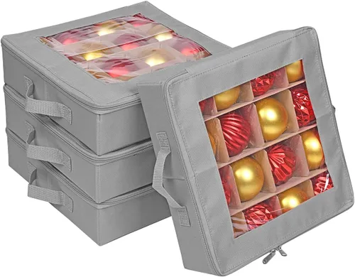 Miniatura 8 de ProPik 4 Piezas Cajas de Almacenamiento de Adornos Navideños con Divisores 4 Bandejas Individuales con Capacidad para 64 Bolas de Decoración Rojo