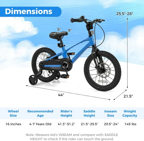 Miniatura 7 de BABY JOY Bicicleta para niños, bicicleta deportiva de aleación ligera de 16 pulgadas con frenos de disco dual, ruedas de entrenamiento, suspensión