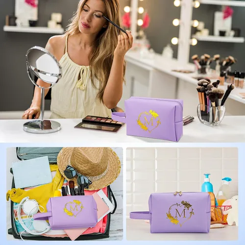 Miniatura 6 de Bolsa de cosméticos de viaje, bolsa de maquillaje – Bolsa de maquillaje personalizada con inicial, impermeable, bolsa grande de maquillaje, regalos